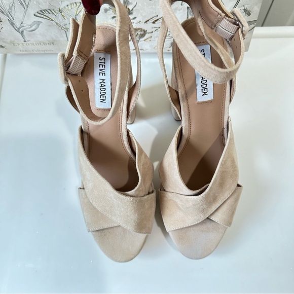 Steve Madden Womens Jodi Platform Block Sandals Beige Suede Size 9.5 New No Box - Picture 5 of 10